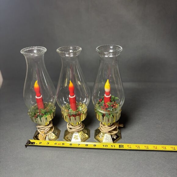 Lot 3 Vintage Beacon Christmas Candles Electric Flickering Hurricane Lamp-WORKS - Picture 7 of 11